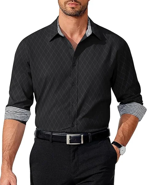 Men’s Patterned Long-Sleeve Button-Down Shirt
