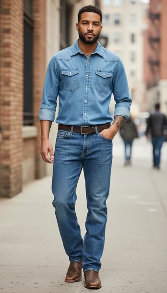 Classic Western Vibes: Styling the Wrangler Iconic Denim Snap Shirt for Men’s Outfits