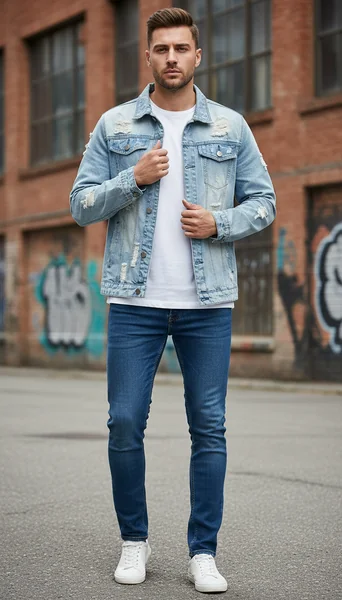 Edgy Streetwear Essential: Styling the RANMCC Ripped Denim Jacket for Men’s Outfits