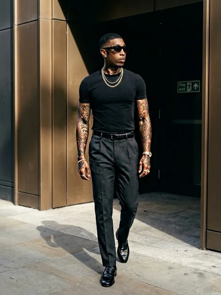 Black T-Shirt Black Pleated Dress Pants Men