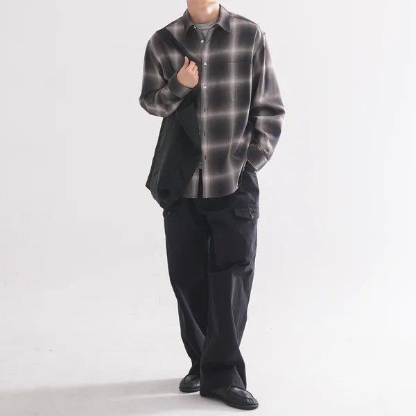 Black Cargo Pants with Plaid Shirt Men Outfit